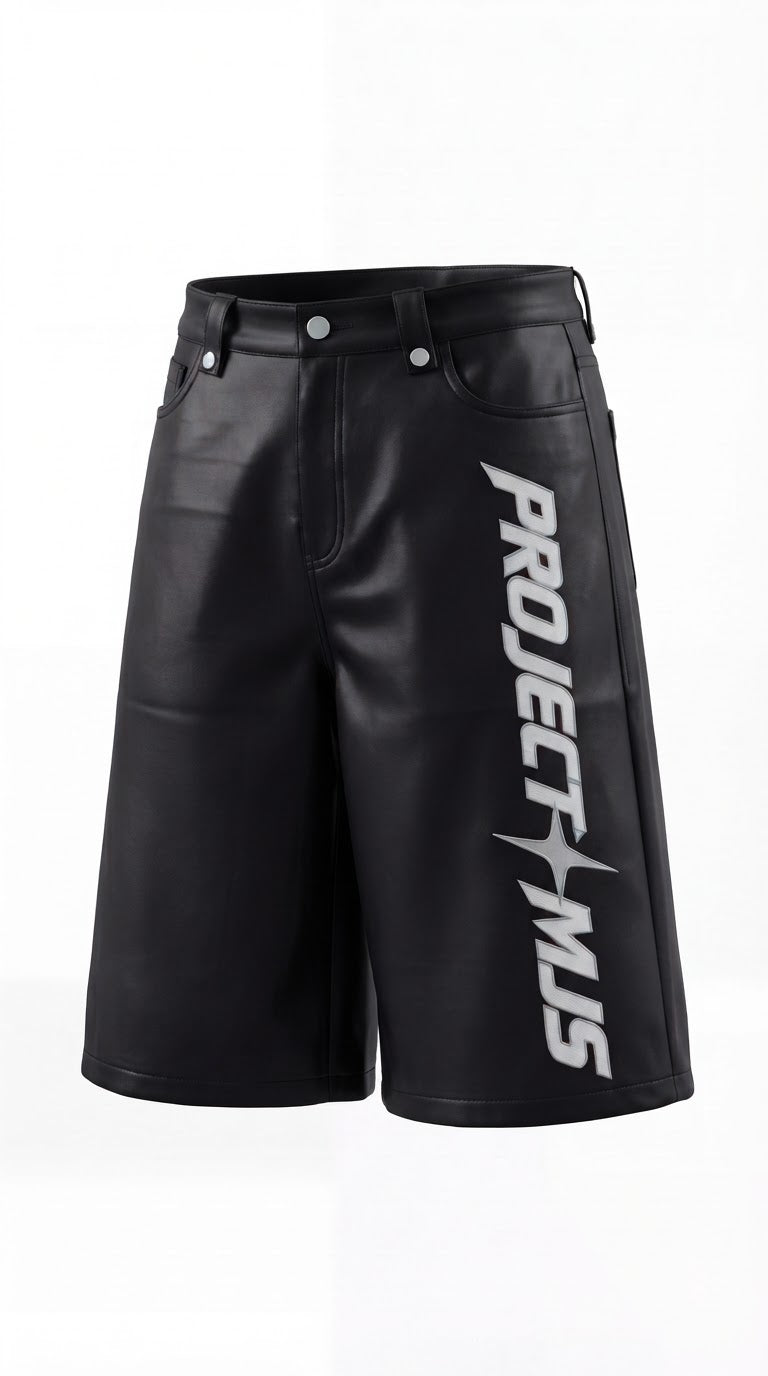 PROJECT MJS EMBROIDERED LOGO SHORTS — Black — Selector front-left