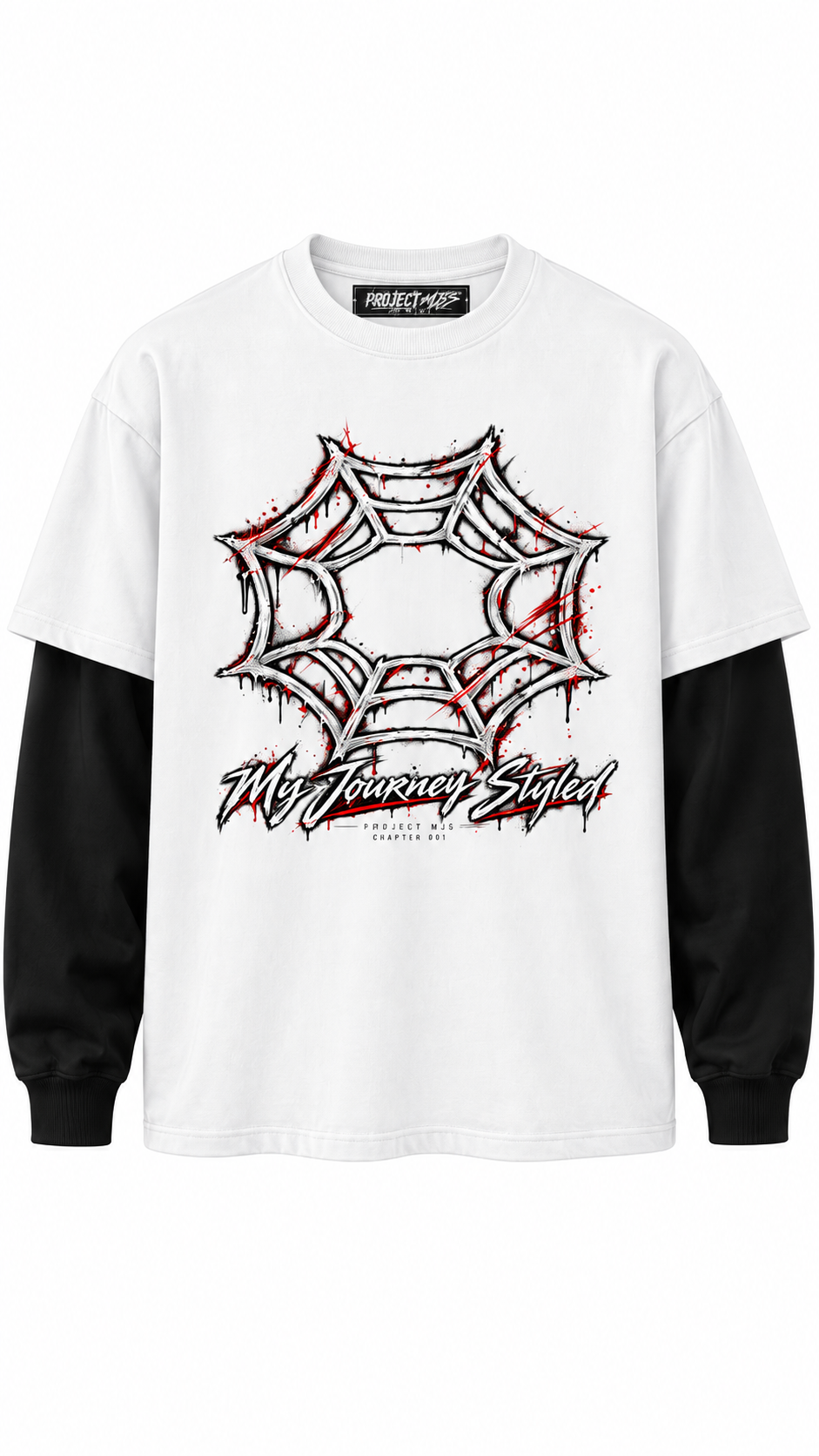 Project MJS Origin Layered Tee, Chalk and Onyx, full front hero