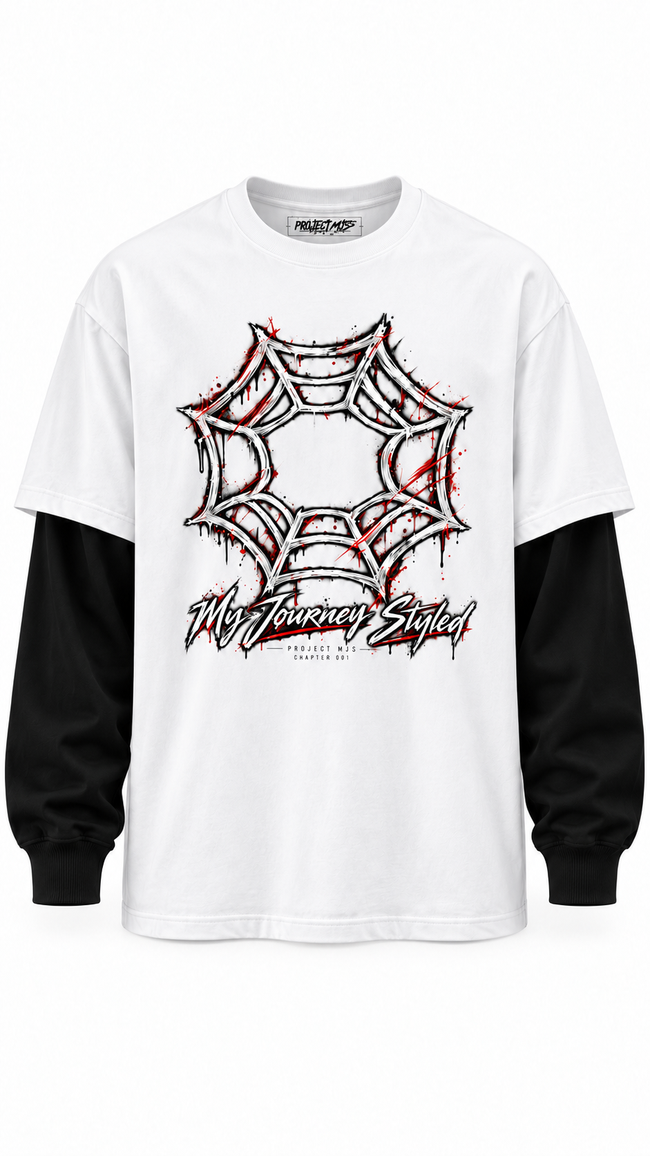 Project MJS Origin Layered Tee, Chalk and Onyx, front-right 3D view