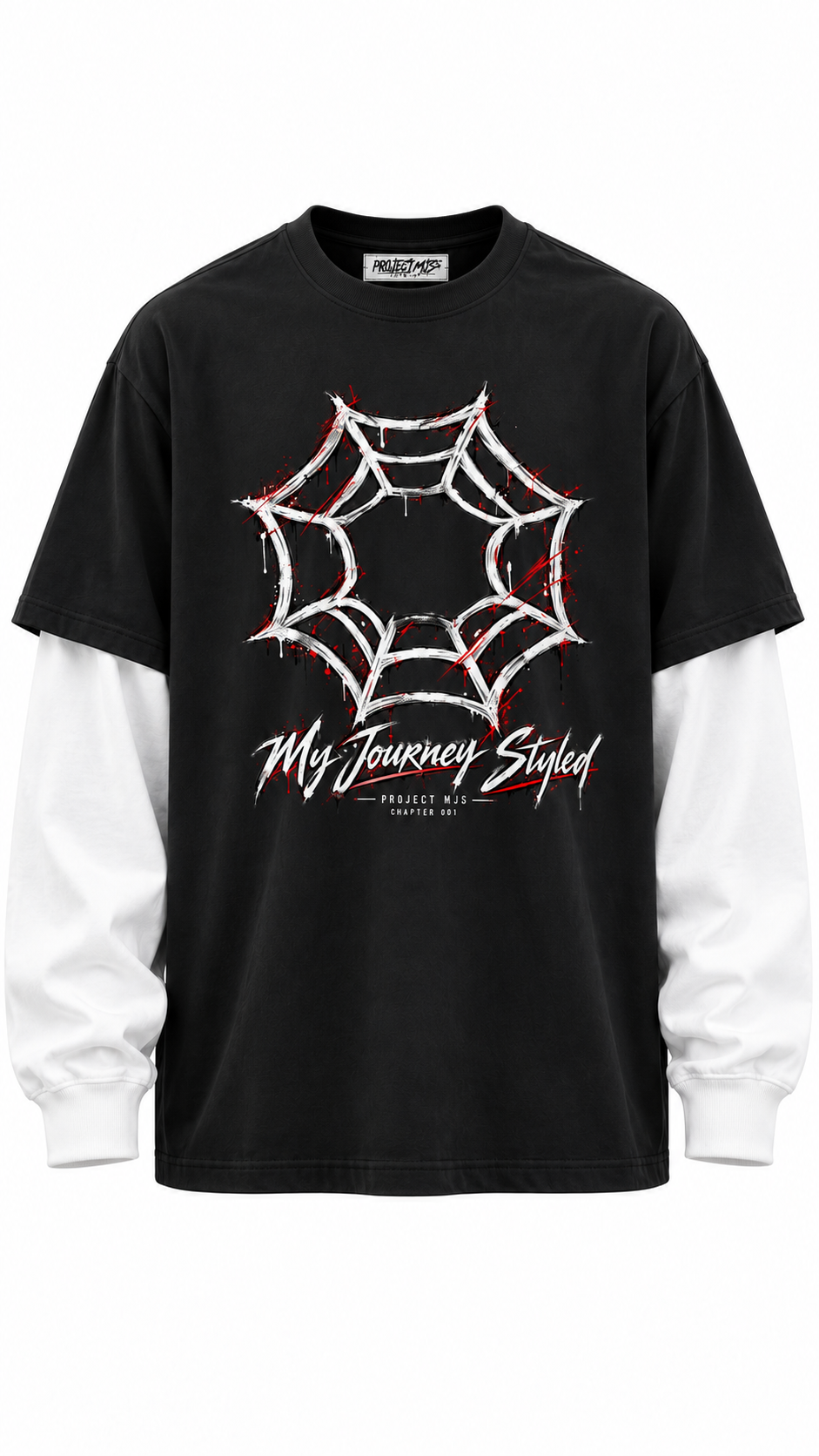 Project MJS Origin Layered Tee, Onyx and Chalk, full front hero