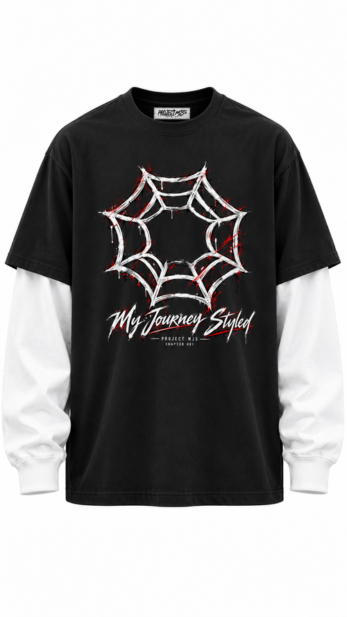 Project MJS Origin Layered Tee, Onyx and Chalk, full front hero