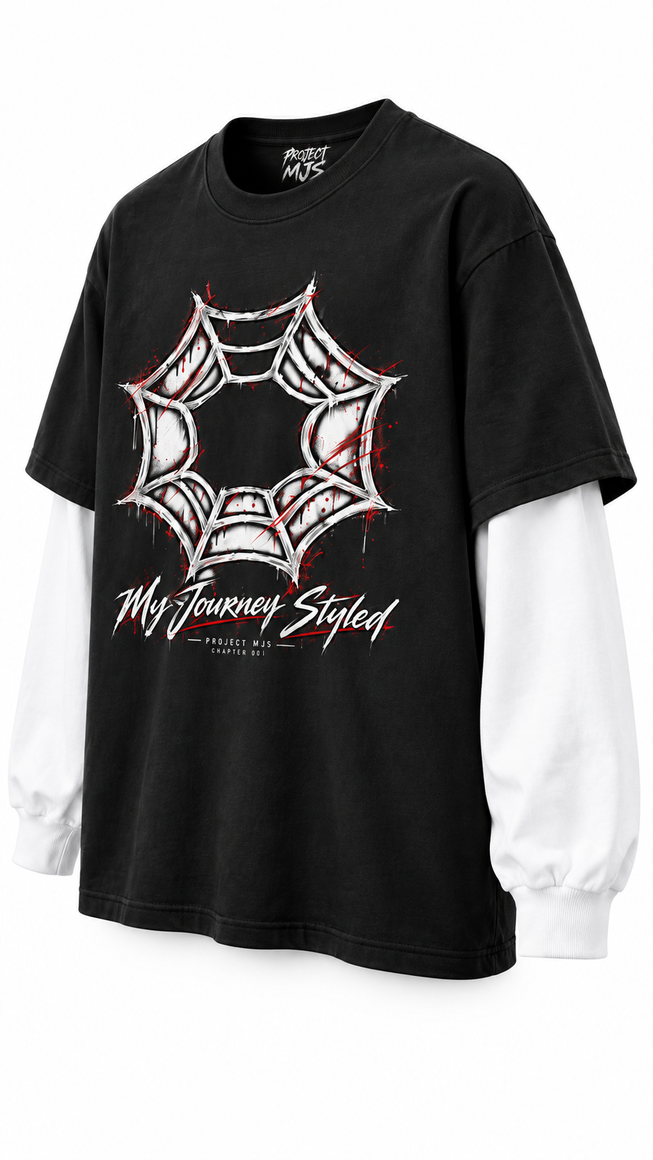 Project MJS Origin Layered Tee, Onyx and Chalk, front-left 3D view