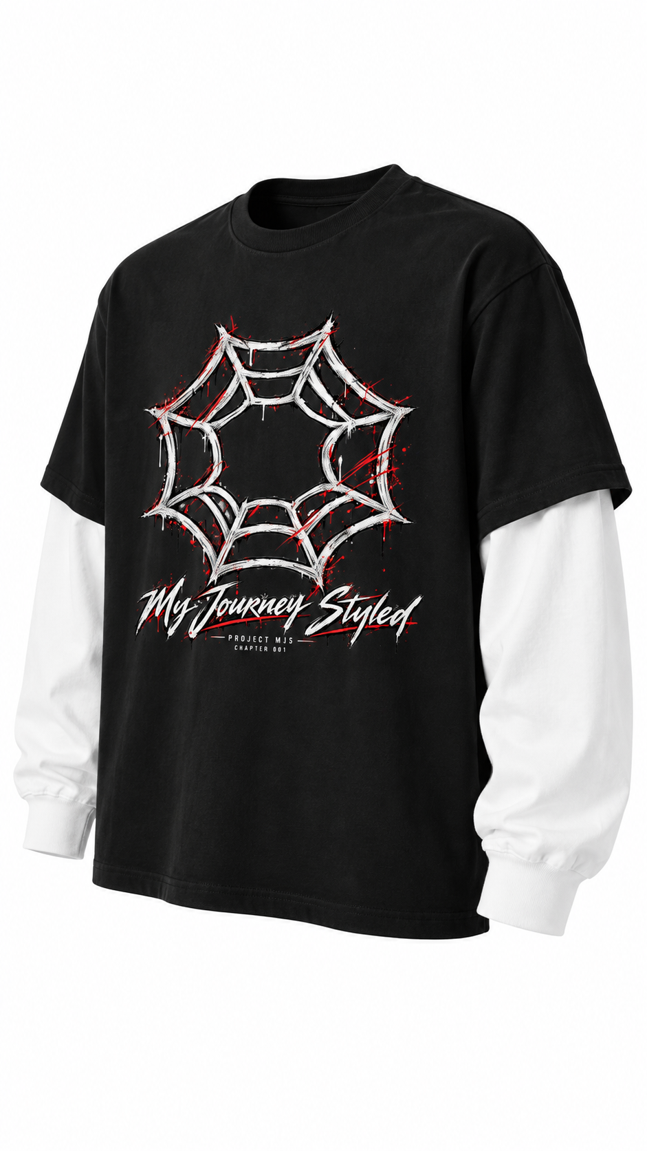 Project MJS Origin Layered Tee, Onyx and Chalk, front-right 3D view