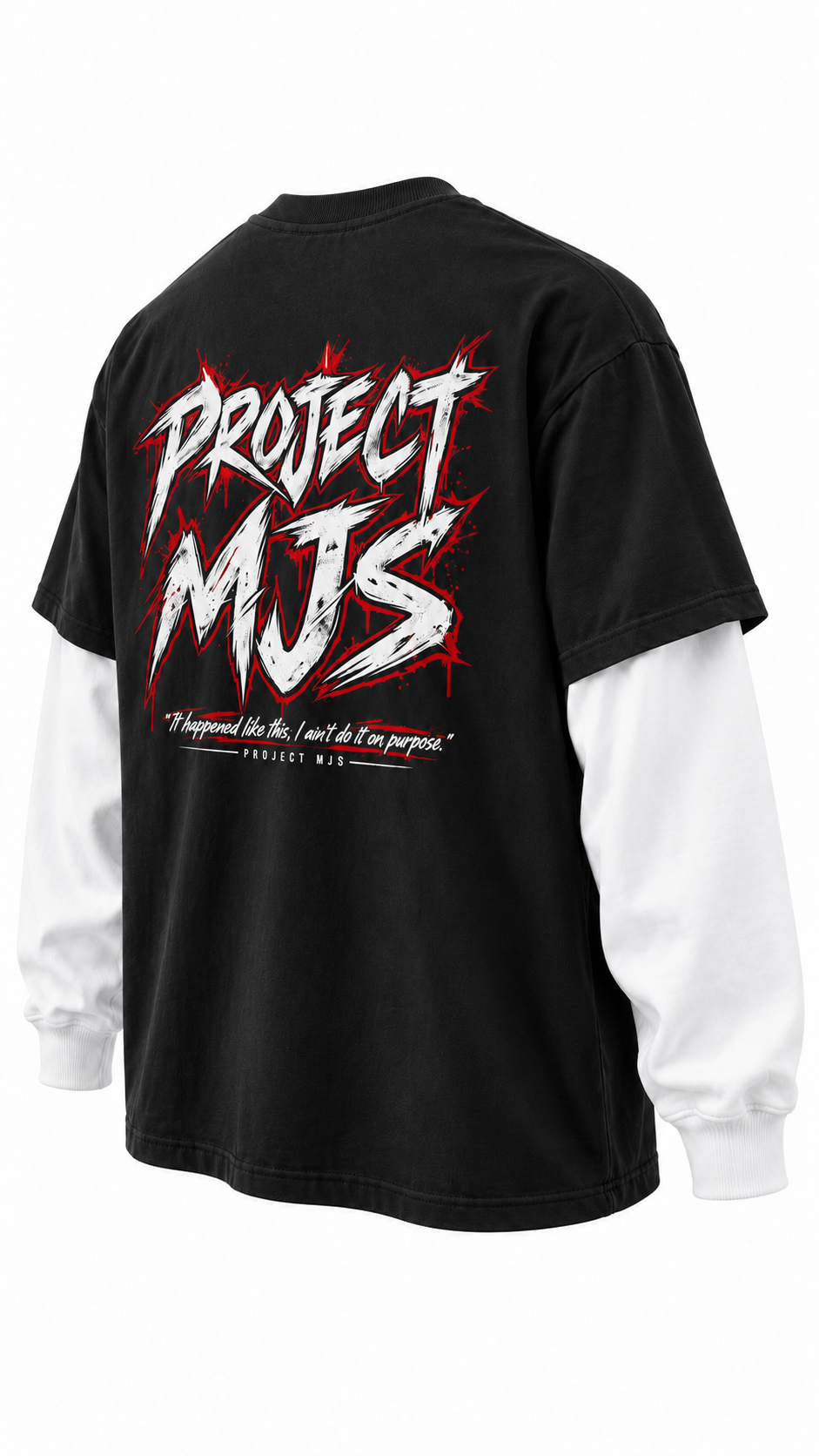 Project MJS Origin Layered Tee, Onyx and Chalk, rear-left 3D view