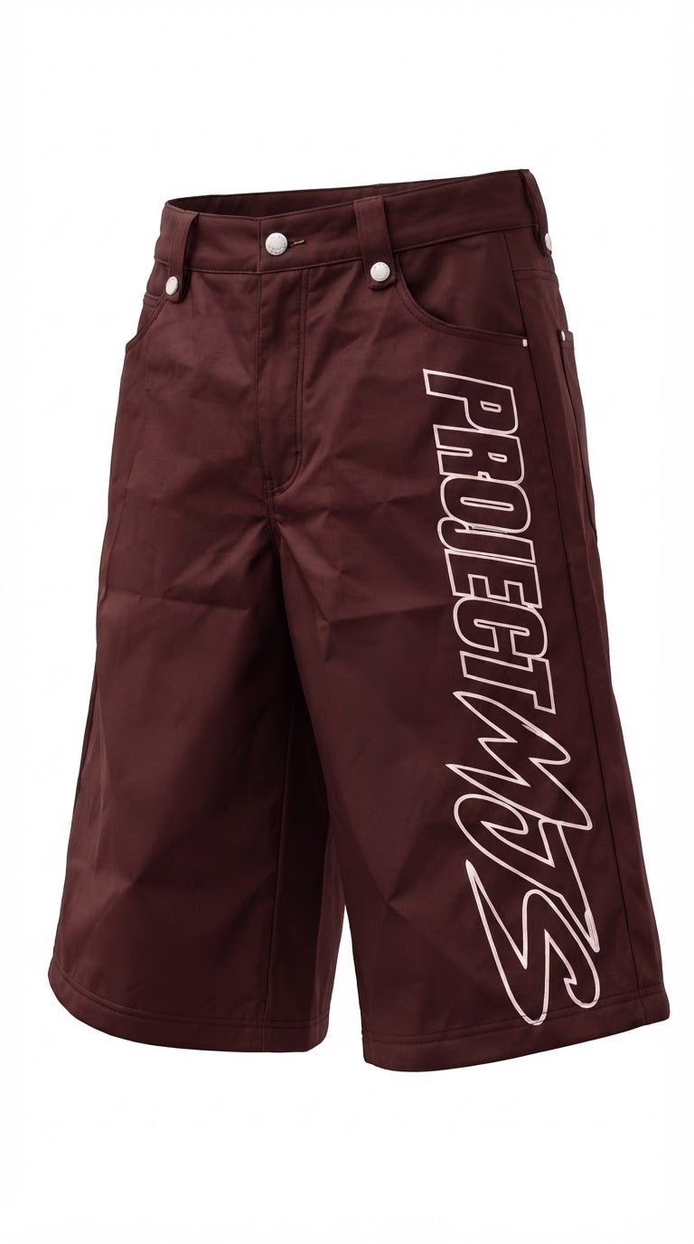 PROJECT MJS OUTLINE LOGO SHORTS — Oxblood — Selector front-left