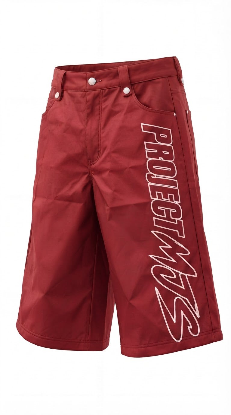PROJECT MJS OUTLINE LOGO SHORTS — Red — Selector front-left