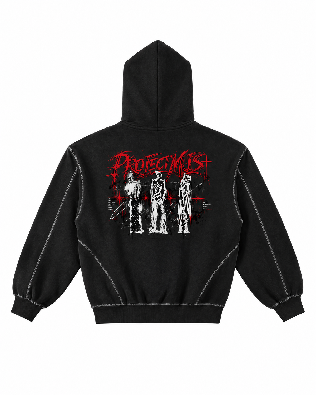 Project MJS Contrast-Stitched Boxy Fleece Zip Hoodie in Black — back view