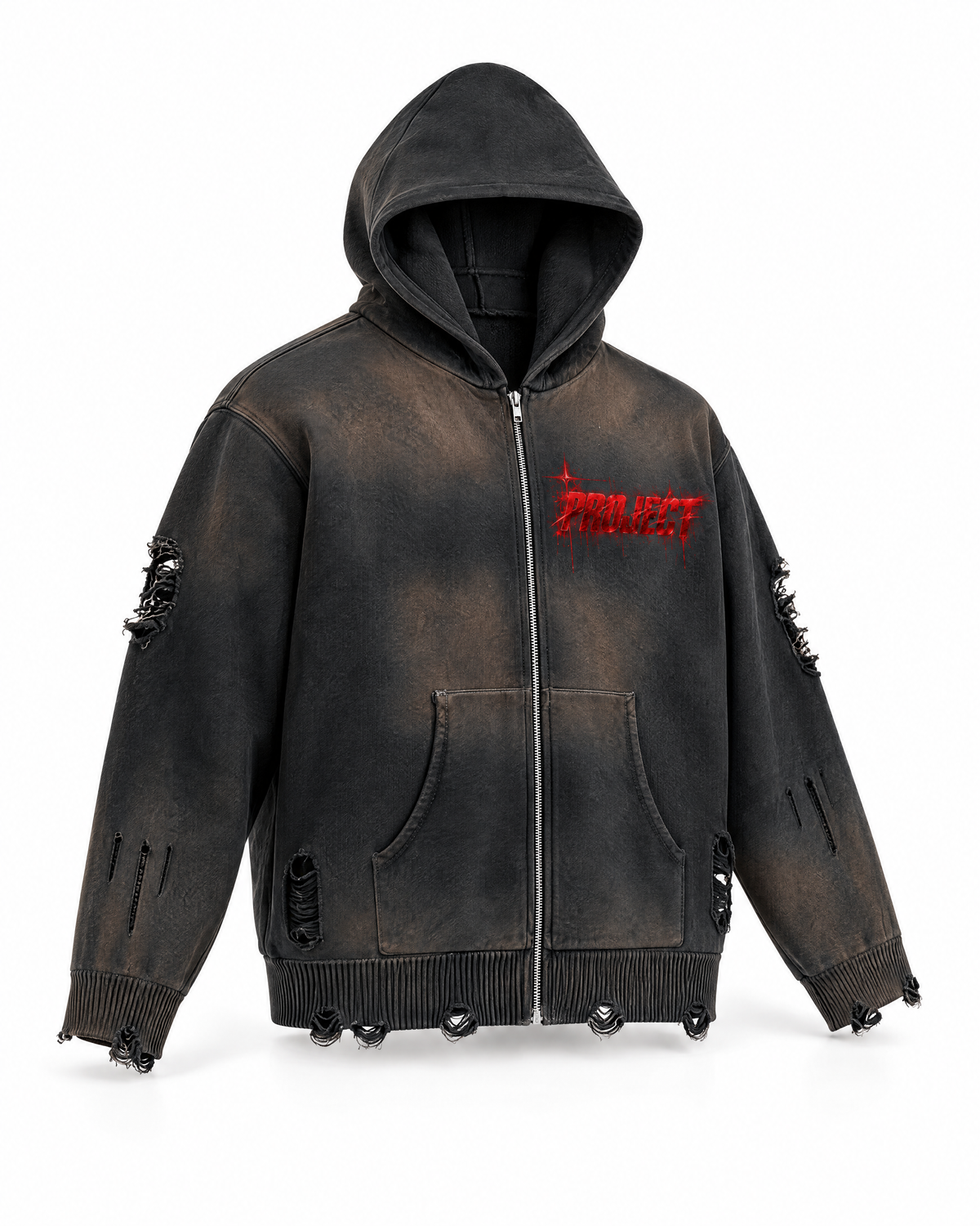 collection-card | Washed Black | PROJECT MJS DISTRESSED ZIP HOODIE