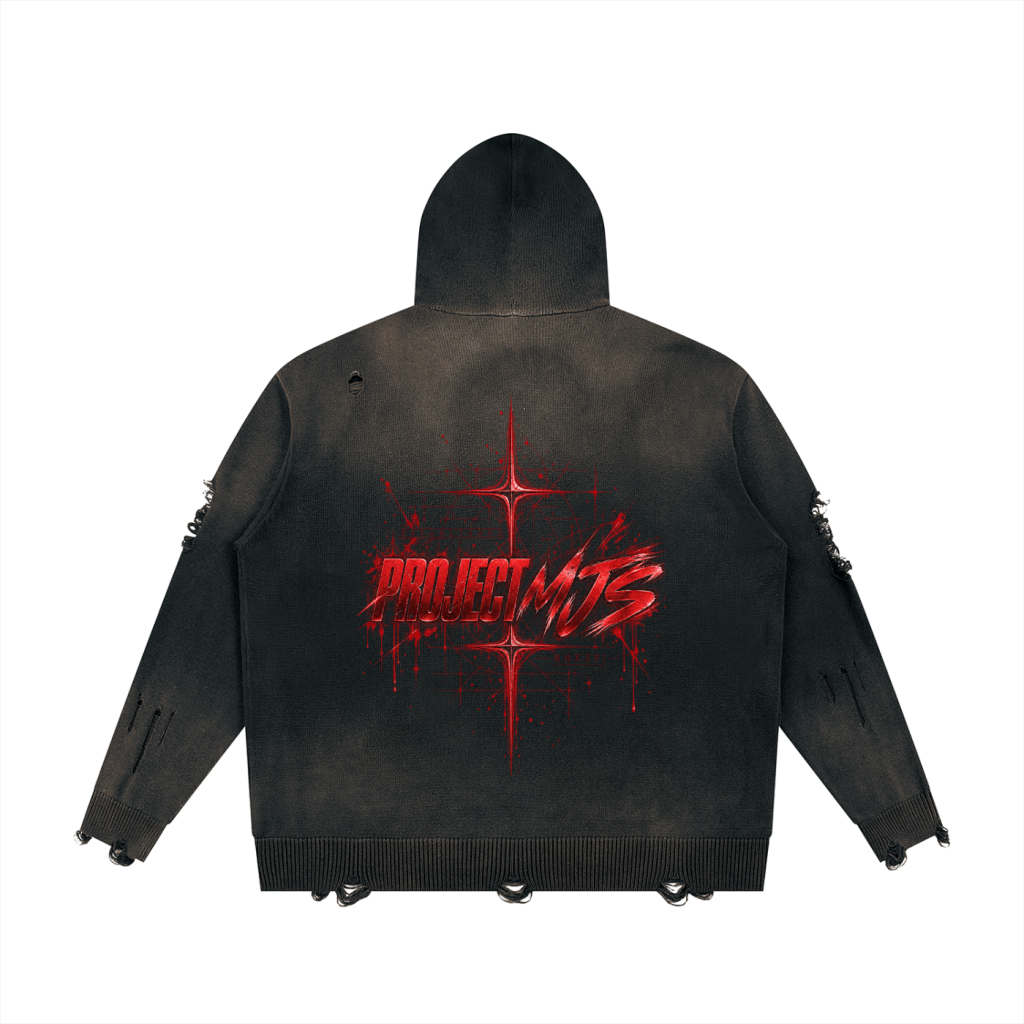 Washed Black | Back Hero | PROJECT MJS DISTRESSED ZIP HOODIE
