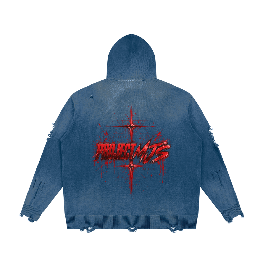 Washed Blue | Back Hero | PROJECT MJS DISTRESSED ZIP HOODIE