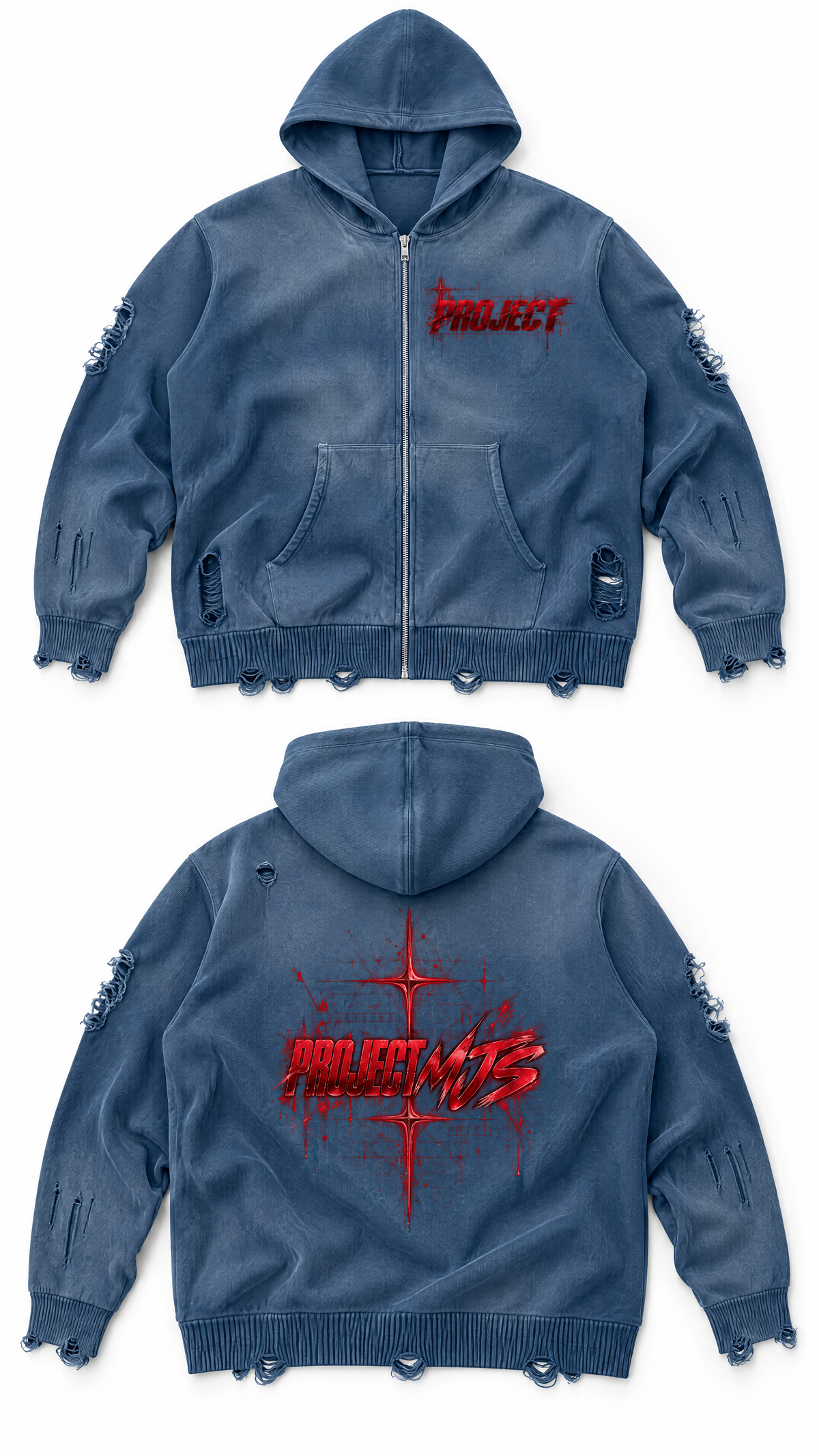 Washed Blue | Editorial Flat Lay | PROJECT MJS DISTRESSED ZIP HOODIE