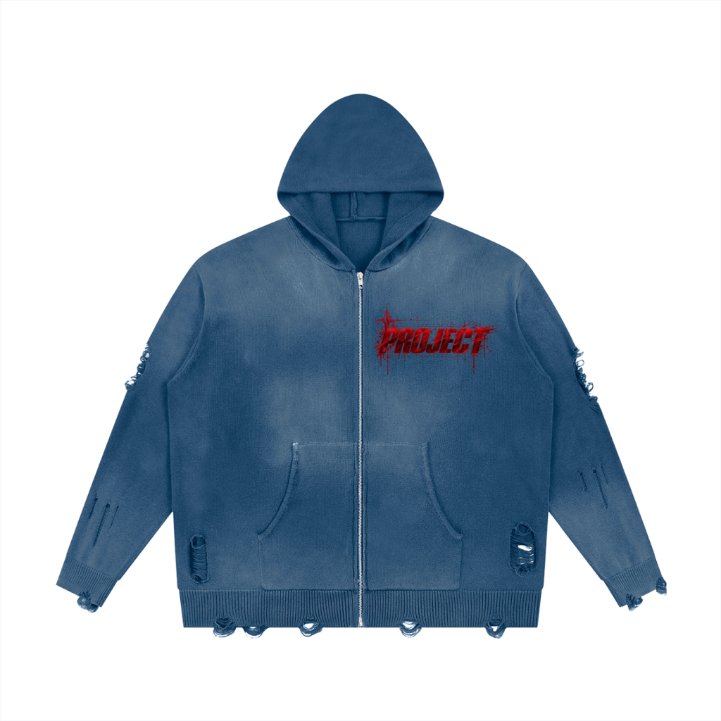 Washed Blue | Front Hero | selector | PROJECT MJS DISTRESSED ZIP HOODIE