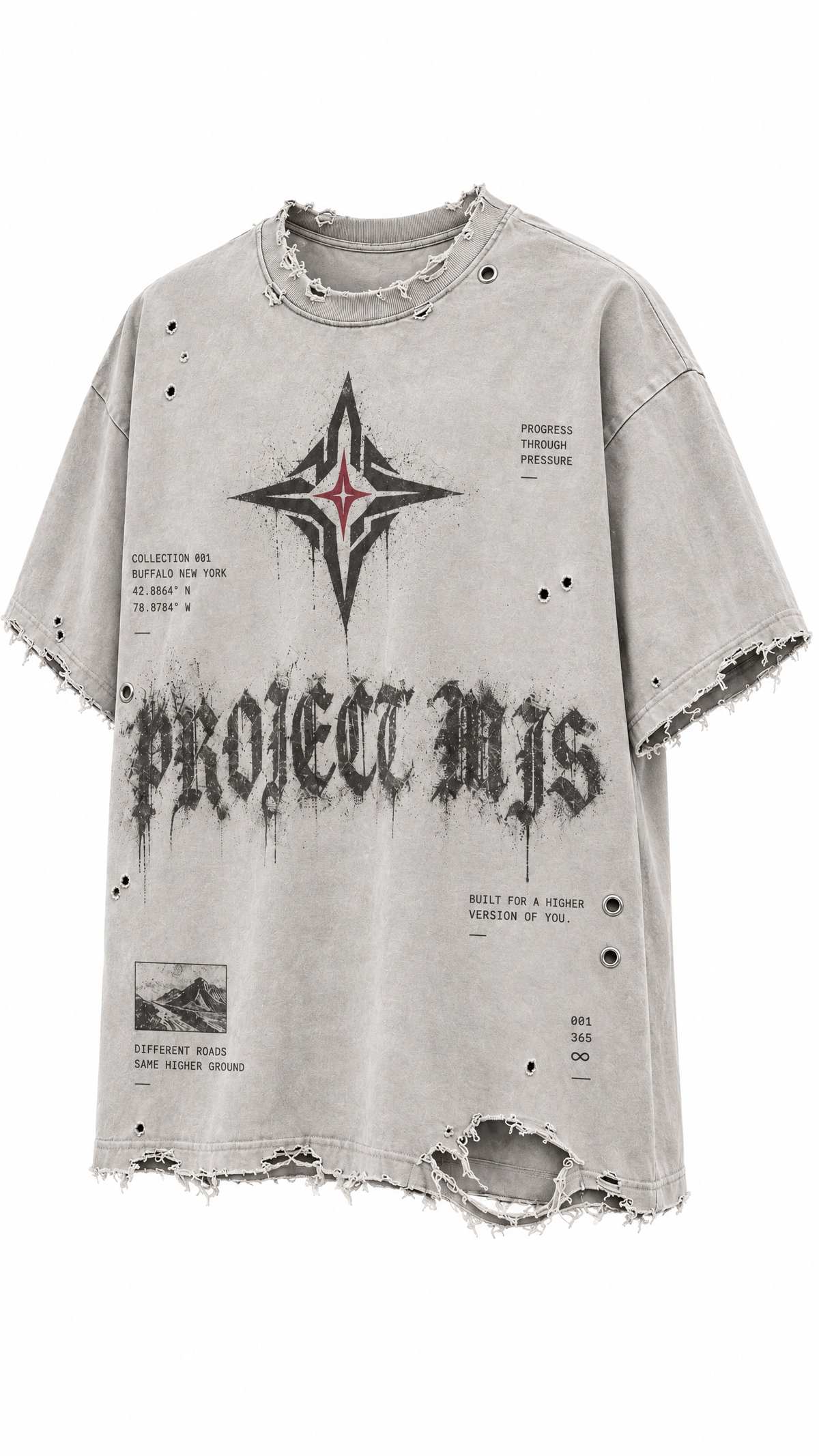 Project MJS Distressed Tee three-quarter view