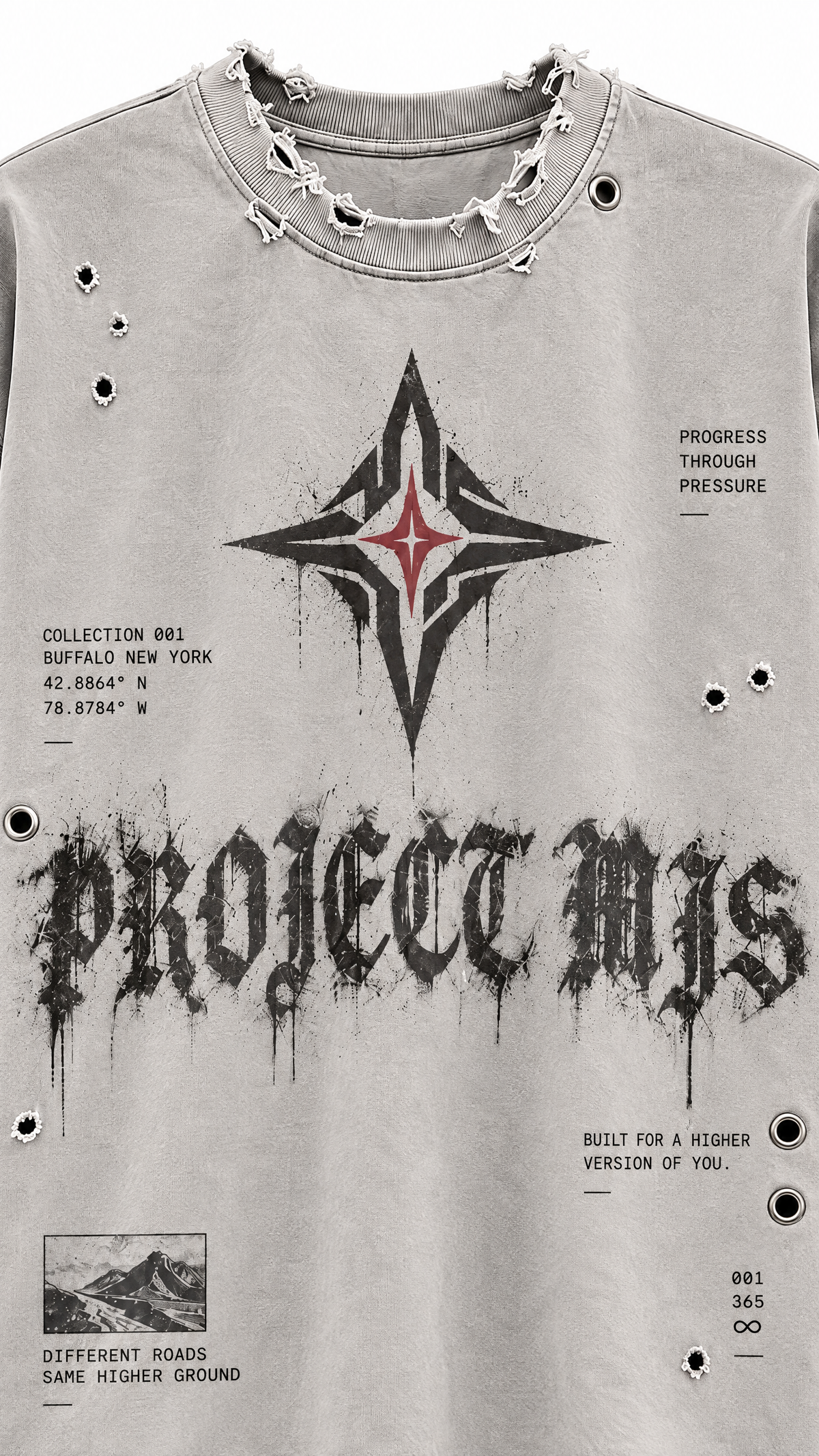 Project MJS Distressed Tee distressing grommets and graphic detail