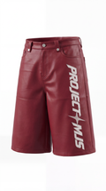 Project MJS Embroidered Logo Shorts - Oxblood front-left 3D view on pure white