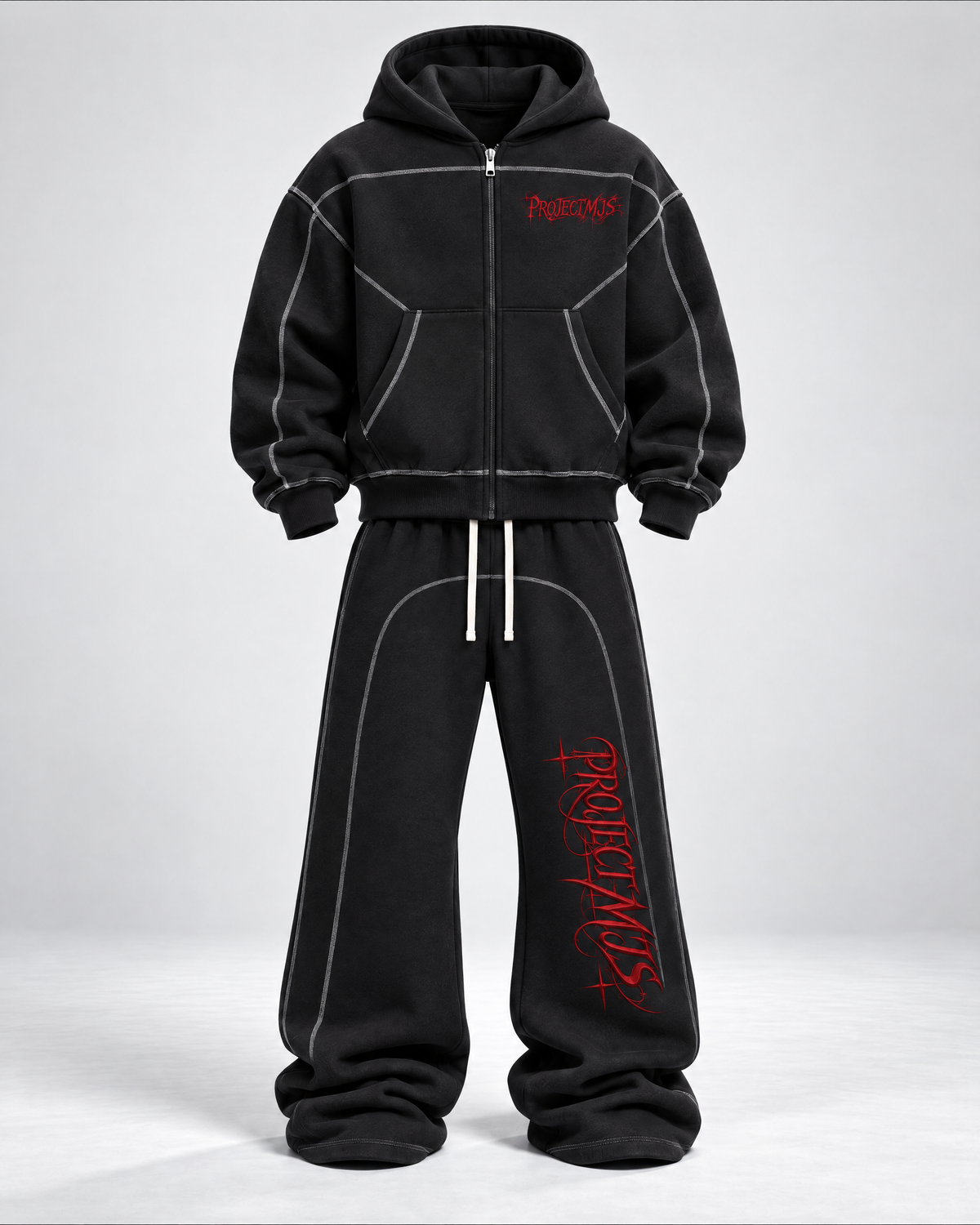 Project MJS Contrast-Stitched Fleece Set in Black
