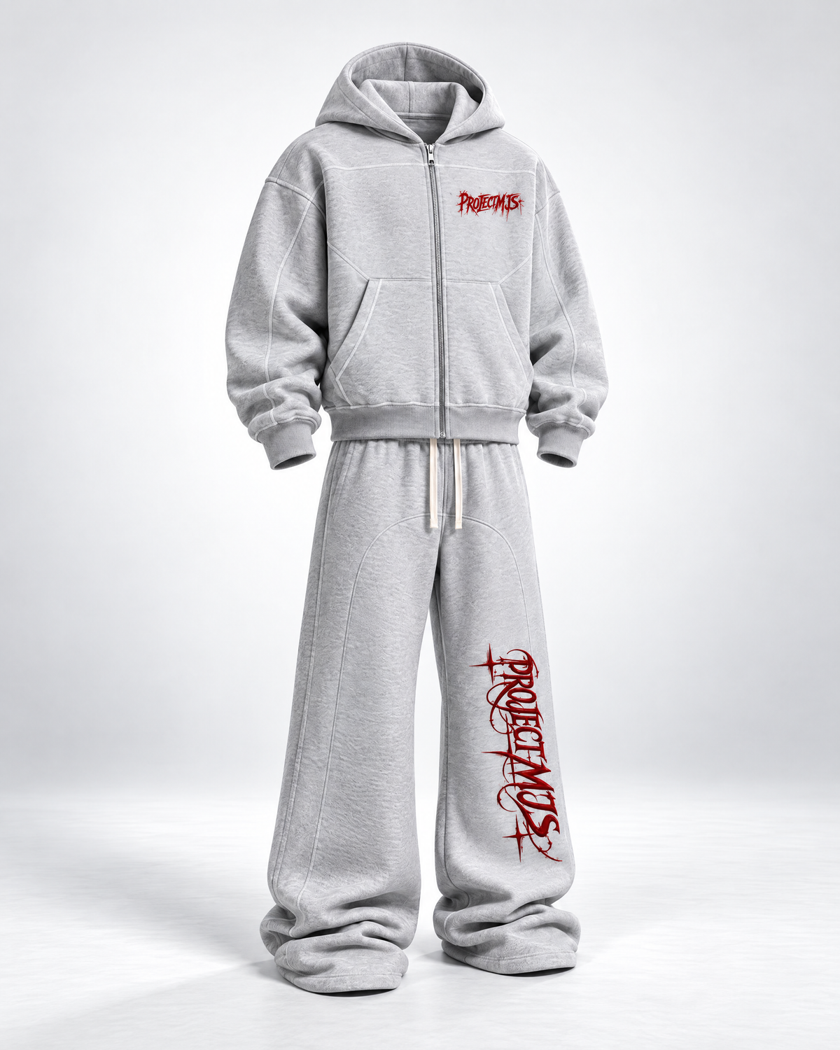 Project MJS Contrast-Stitched Fleece Set Heather Gray three-quarter view