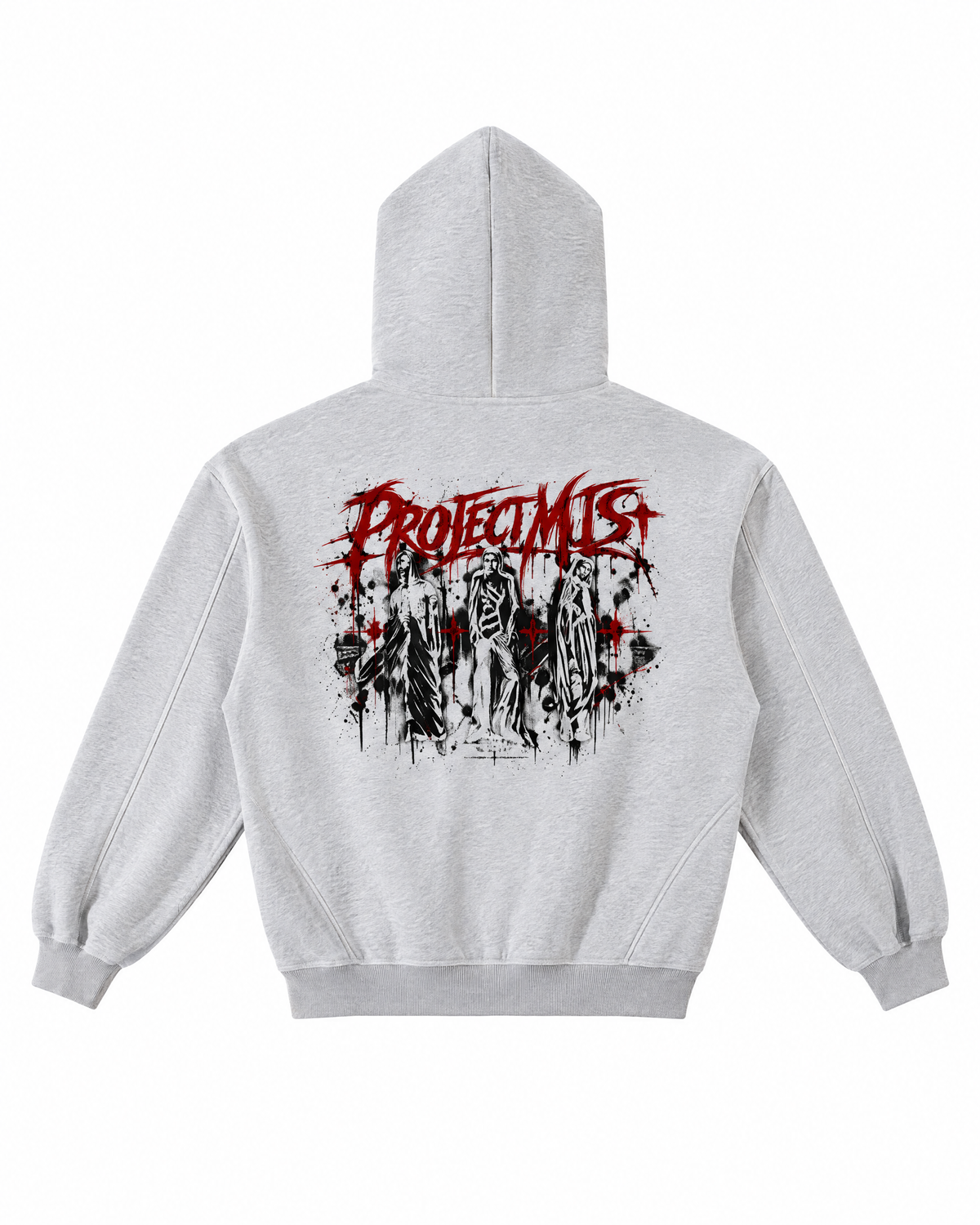 Project MJS Contrast-Stitched Boxy Fleece Zip Hoodie in Heather Gray — back view