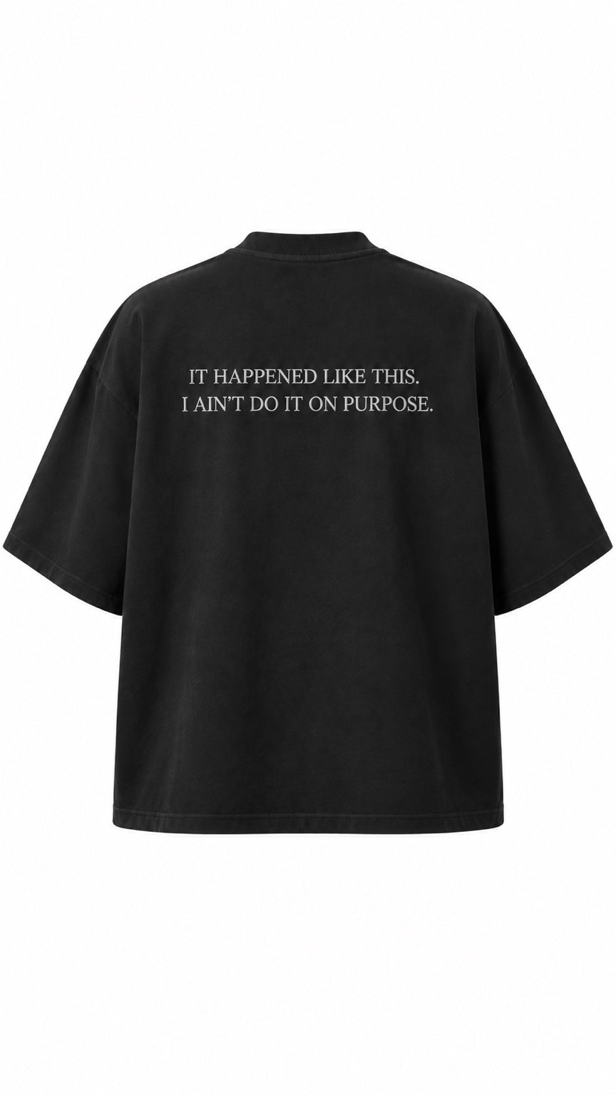 Project MJS black oversized statement tee, full back construction view