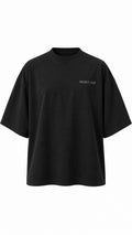 Project MJS black oversized statement tee, front view