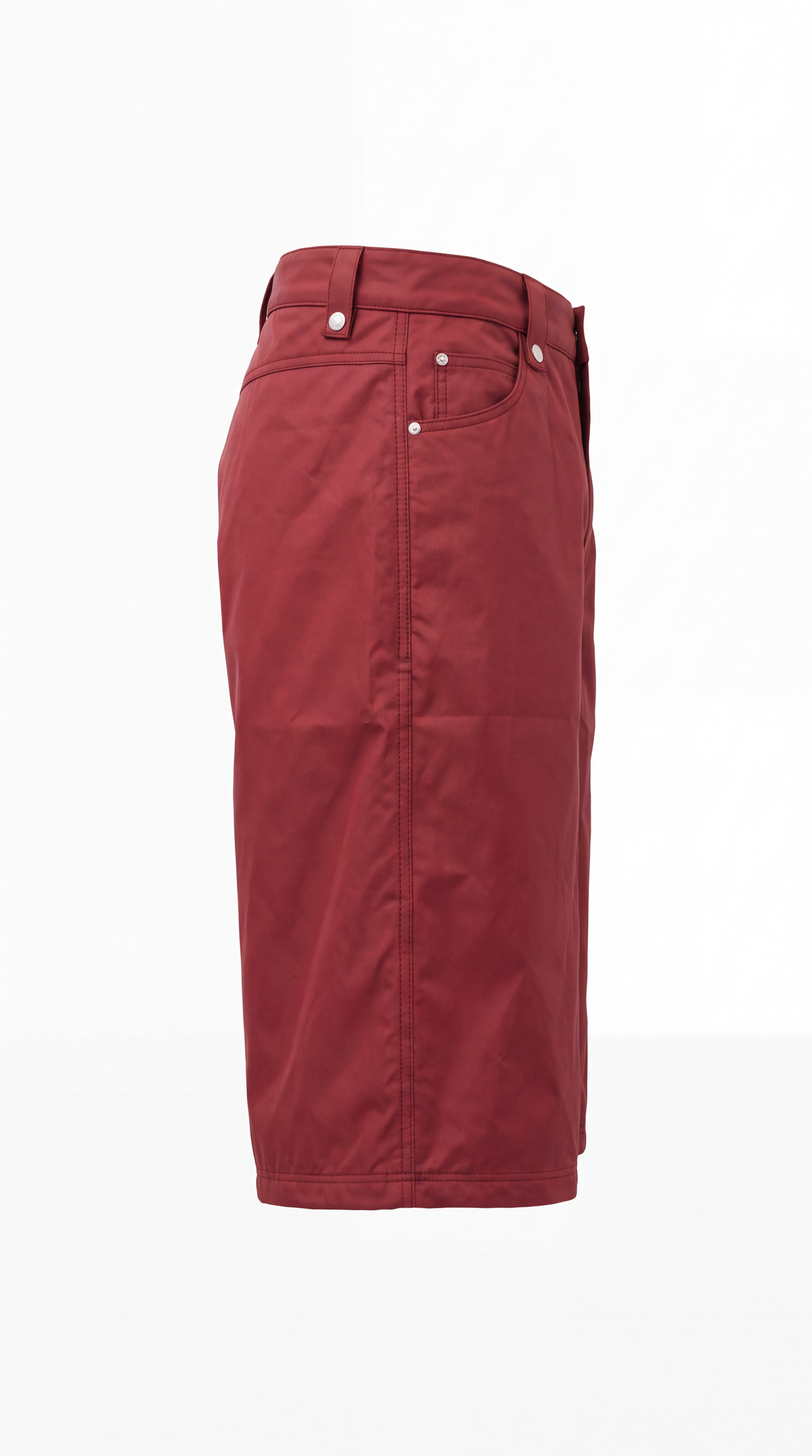 Project MJS Outline Logo Shorts - Red true side construction view on pure white