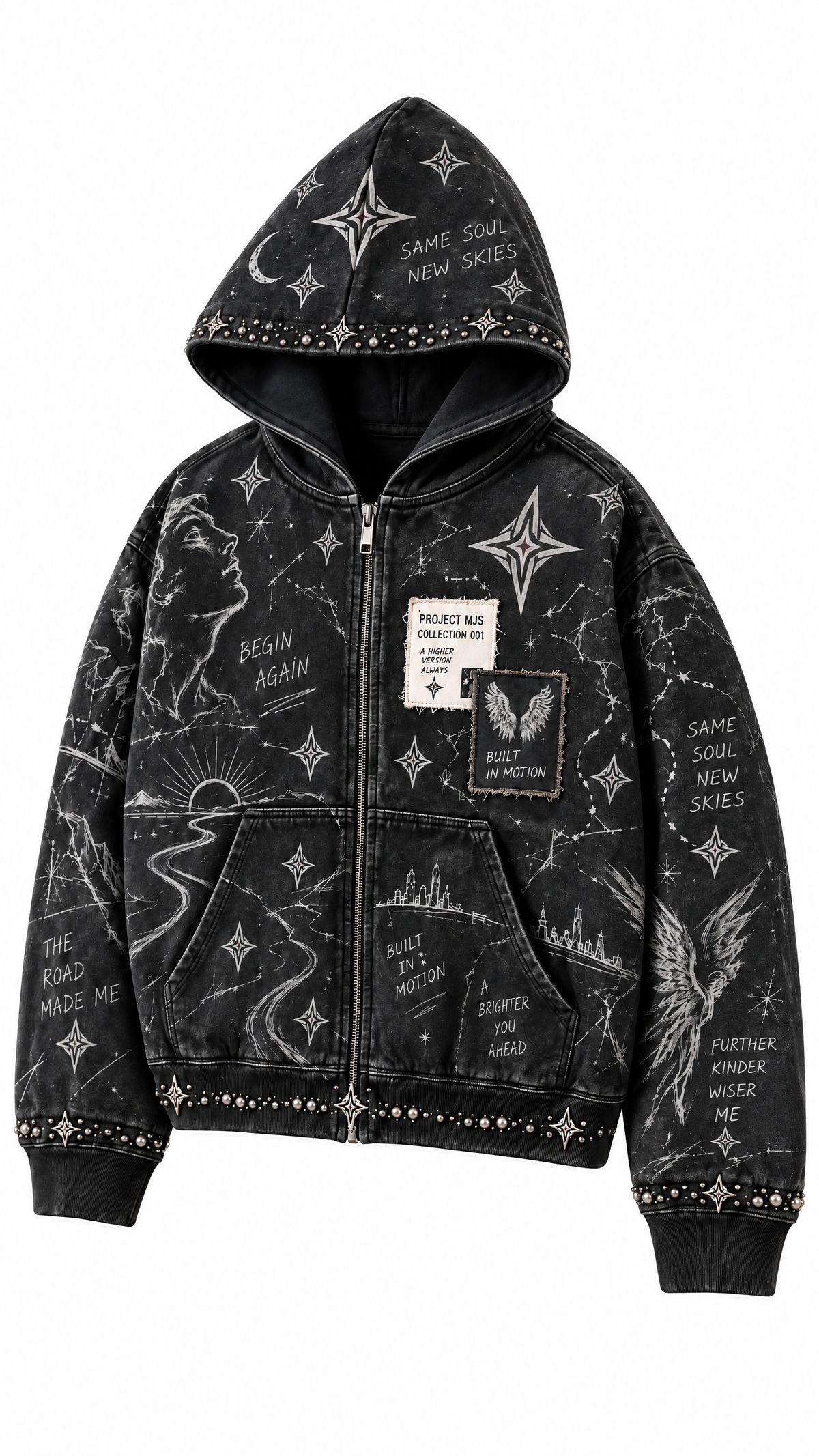 Project MJS Rhinestone Hoodie front-right three-quarter view