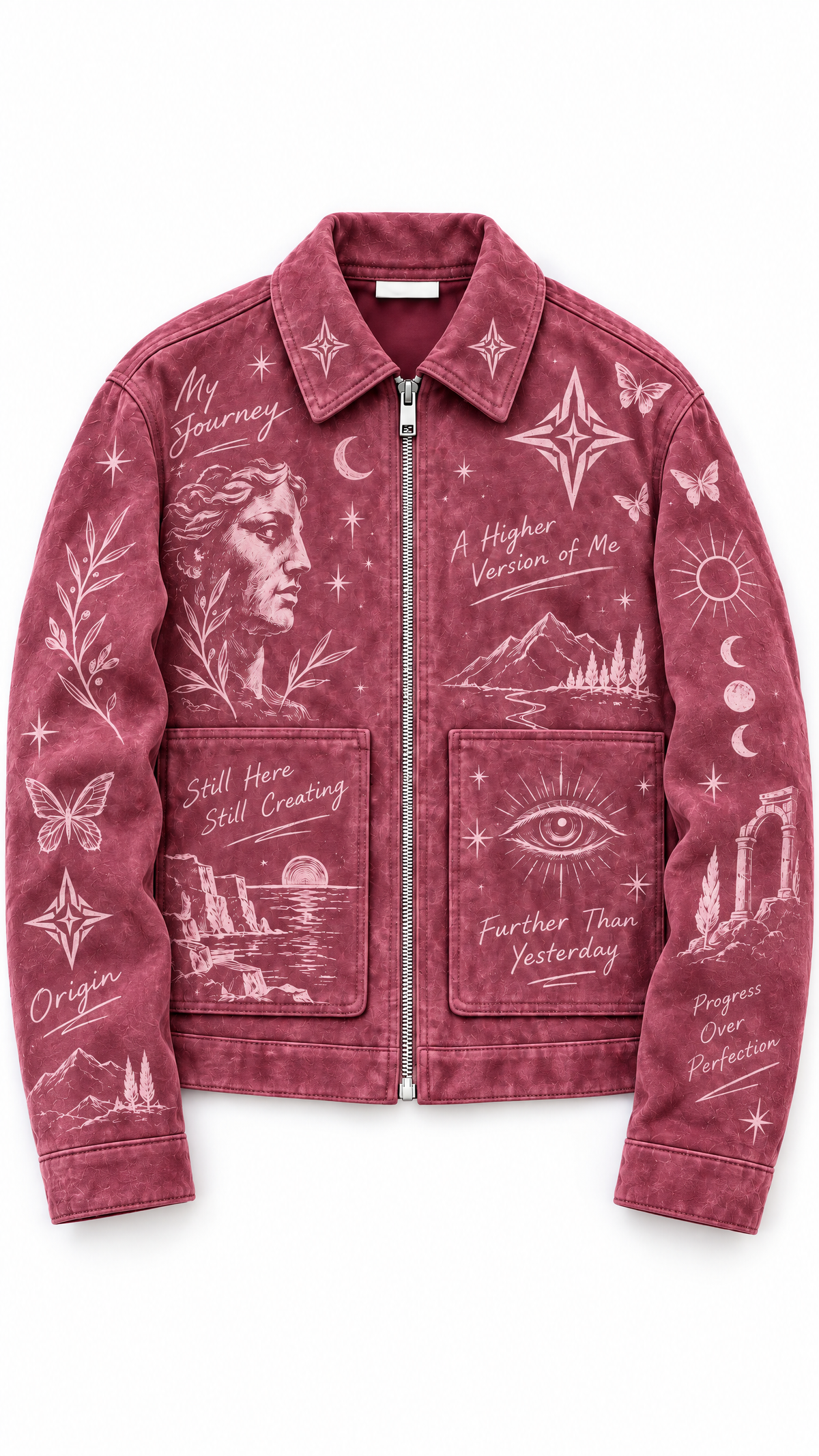 Project MJS Suede Jacket editorial flat lay