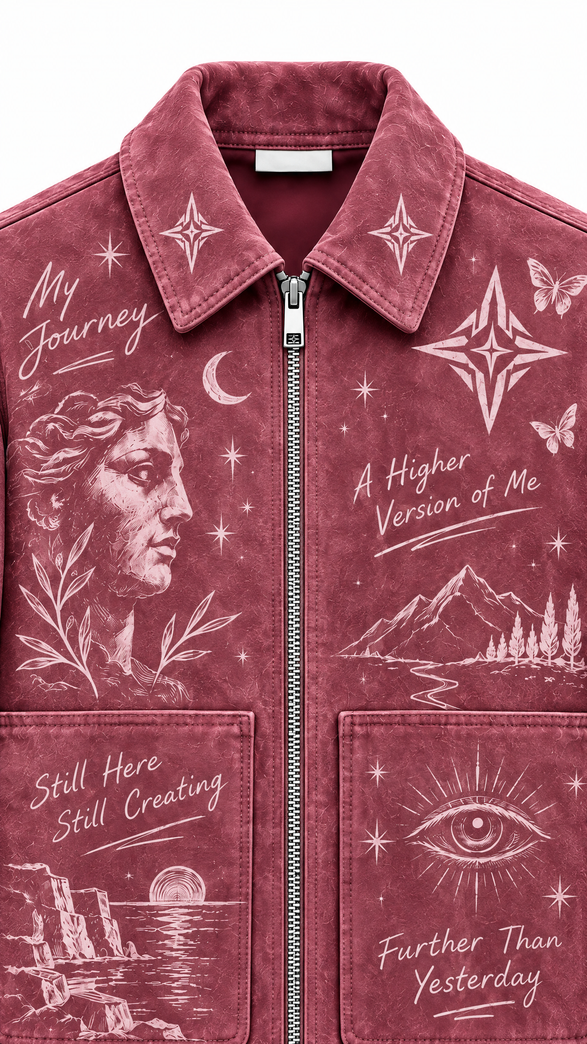 Project MJS Suede Jacket collar and upper artwork detail