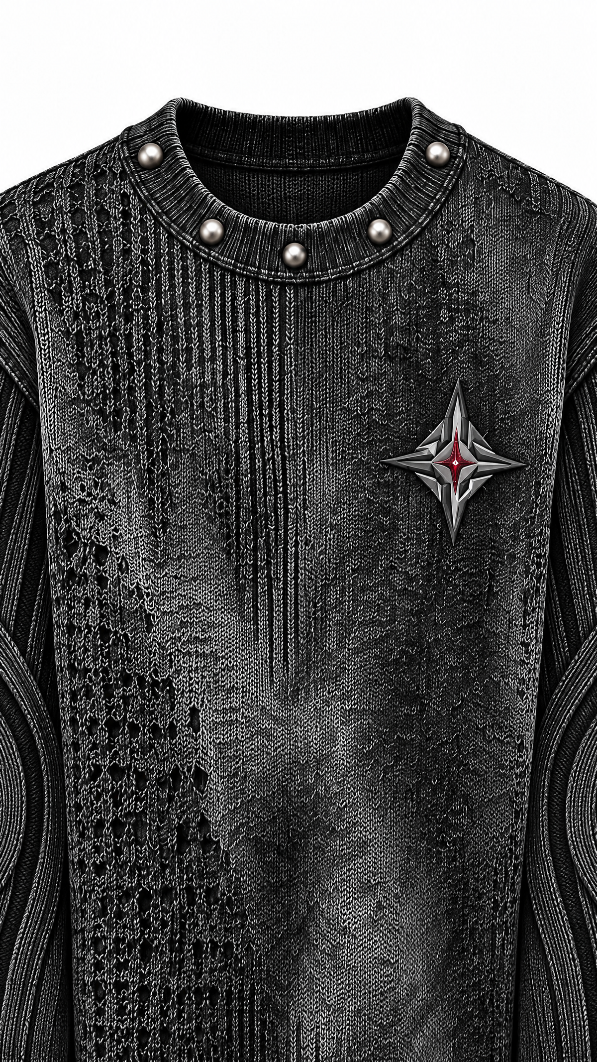 Project MJS Textured Knit studs emblem and knit detail